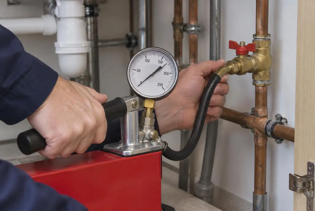 Lekdetectie Sassenheim – druktest op een waterleiding met een manometer