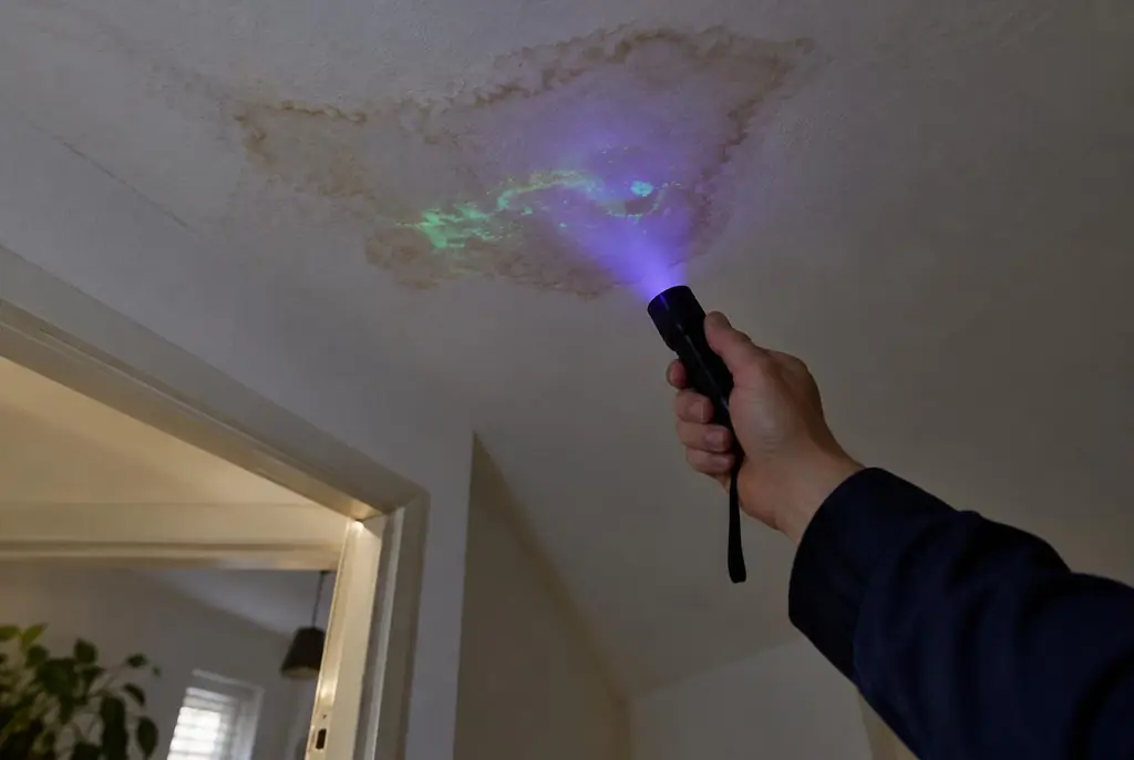 Lekdetectie Sassenheim – kleurstof controleren op het plafond met uv-licht
